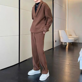 Men's Relaxed Fit Wide Collar Two-Piece Casual Set